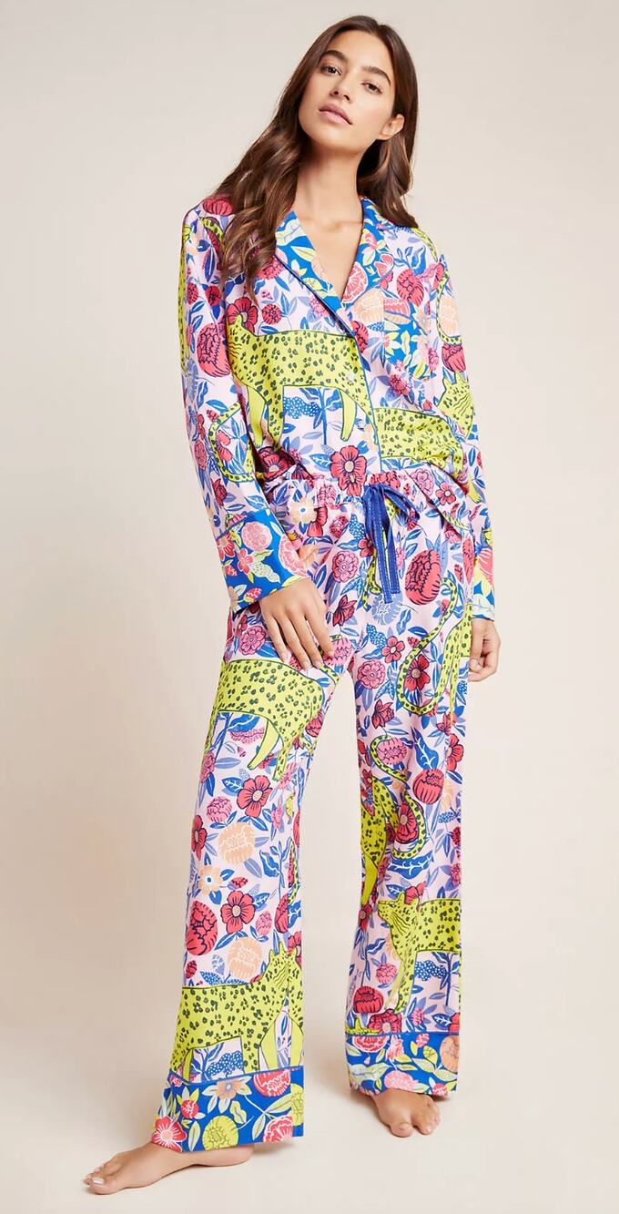 AGATHE SINGER Cheetah Print Flannel Pajama Set Size S